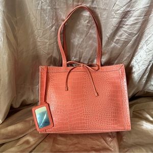 Liz Claiborne Crocodile Leather Bow Tote Bag